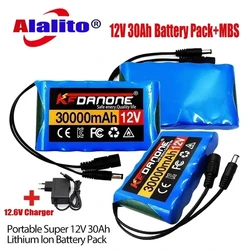 NEW Portable Super Battery 12V 30000mah Rechargeable Lithium Ion Battery Pack 30Ah Capacity DC CCTV Cam Monitor + 12.6V Charger