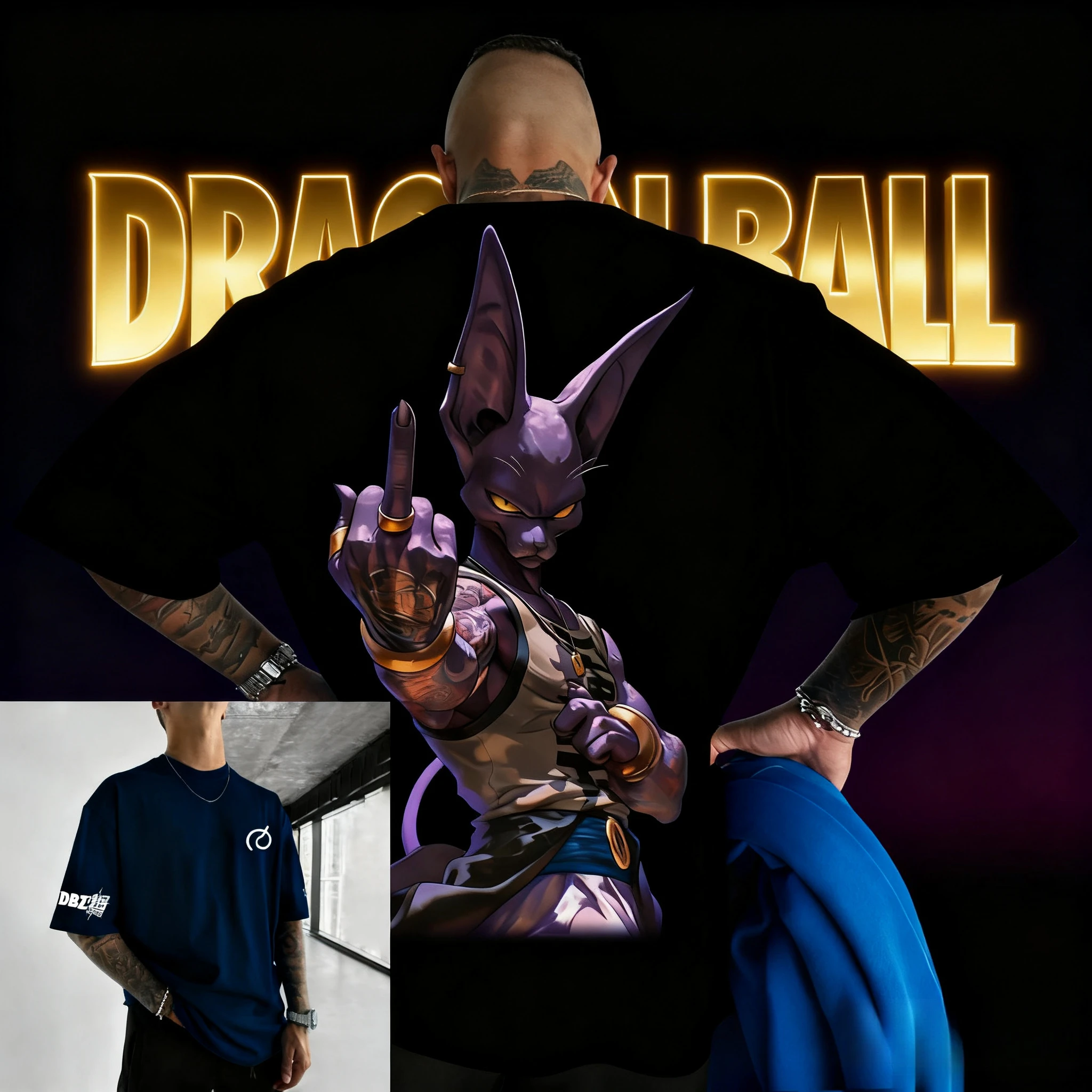 2025 New Dragon Ball Anime Series Beerus Character T-shirt, Extra-large Y2k Summer Print 100% Pure Cotton Loose Casual T-shirt