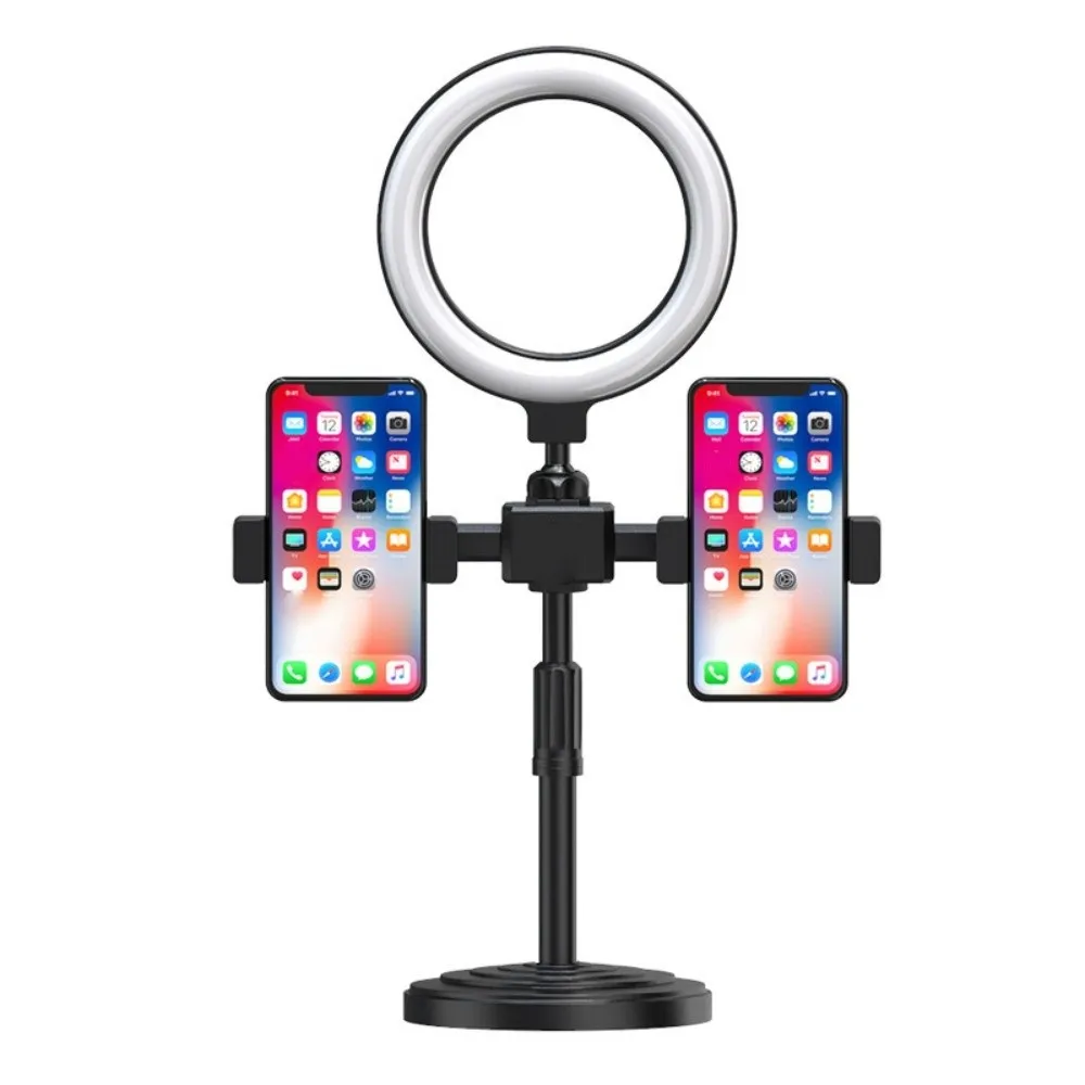 Dual Phone Position Fill Light Phone Holder Lighting Bracket Portable Live Streaming Fill Light Universal Stable Base