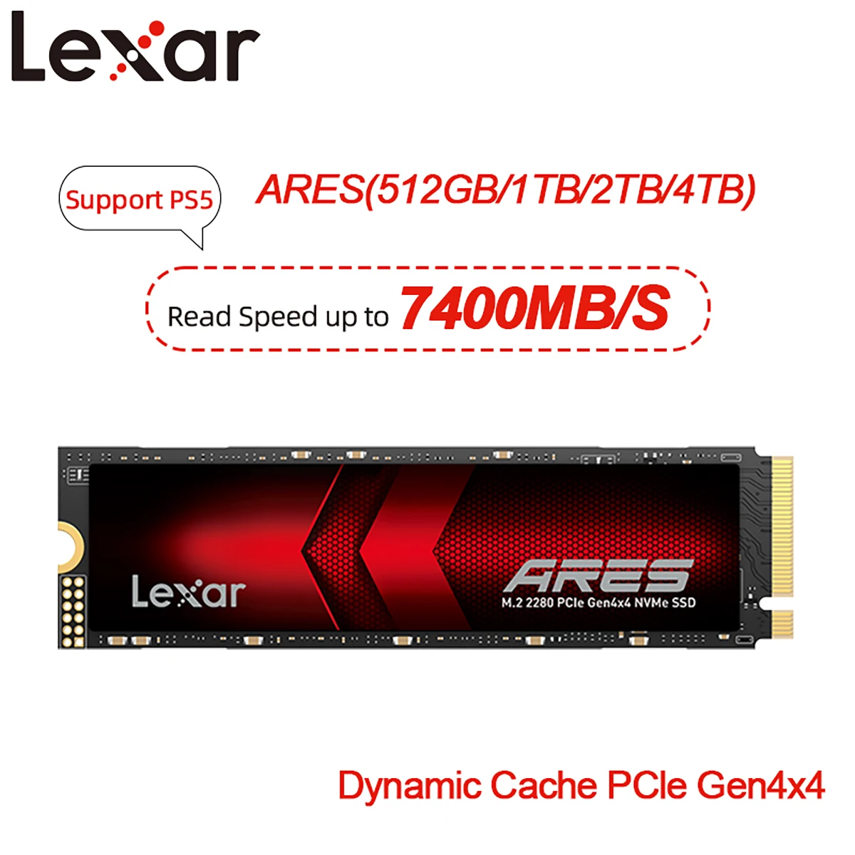 Lexar M.2 2280 SSD ARES M2 NVMe PCIe 4.0 X4 512GB 1TB 2TB 4TB Drive Internal Solid State Disk for PS5 Desktop