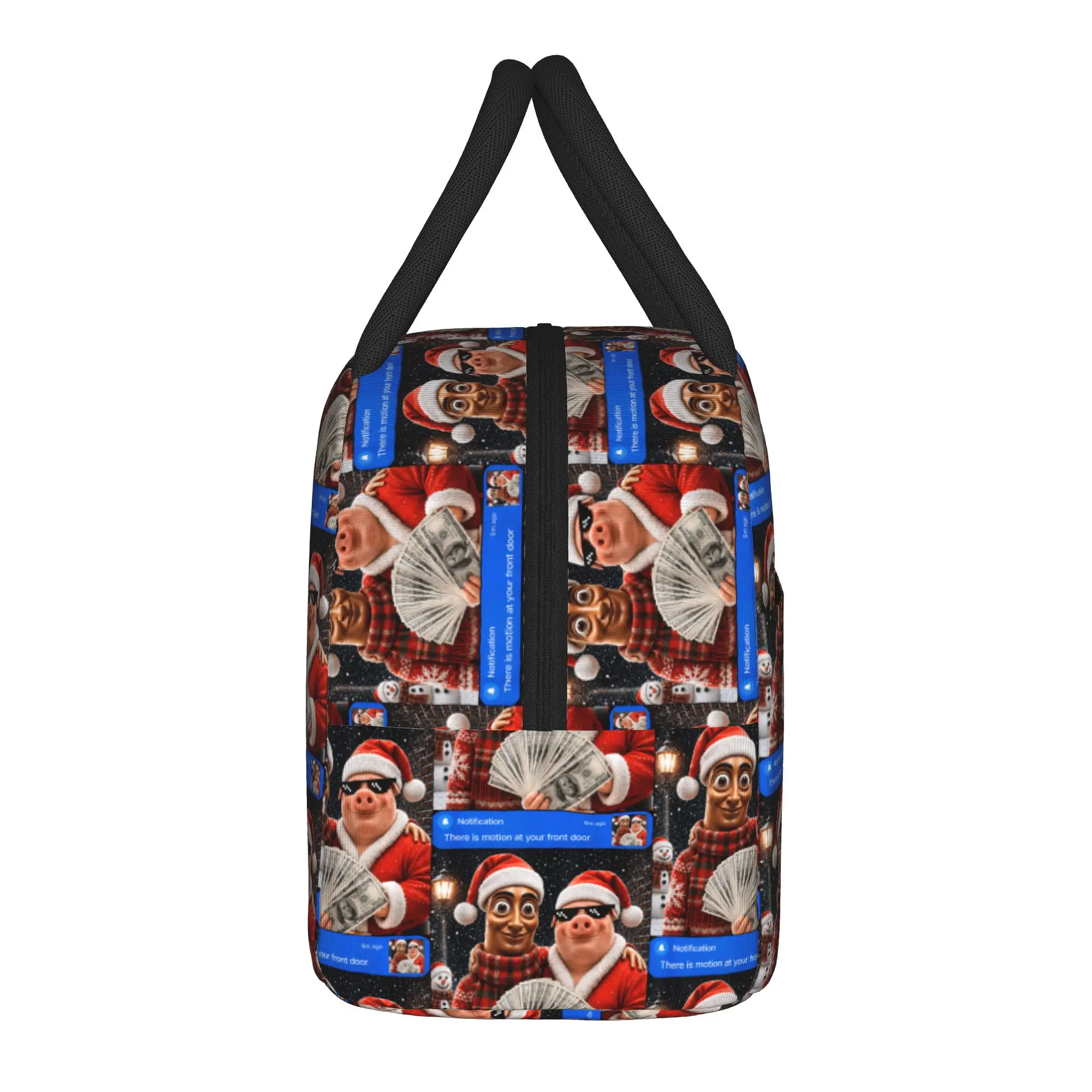 John Pork and Tung Tung Sahur Front Door Motion Chirstmas Lunch Bag Casual Lunch Box For Women Outdoor Picnic Zipper Cooler Bag
