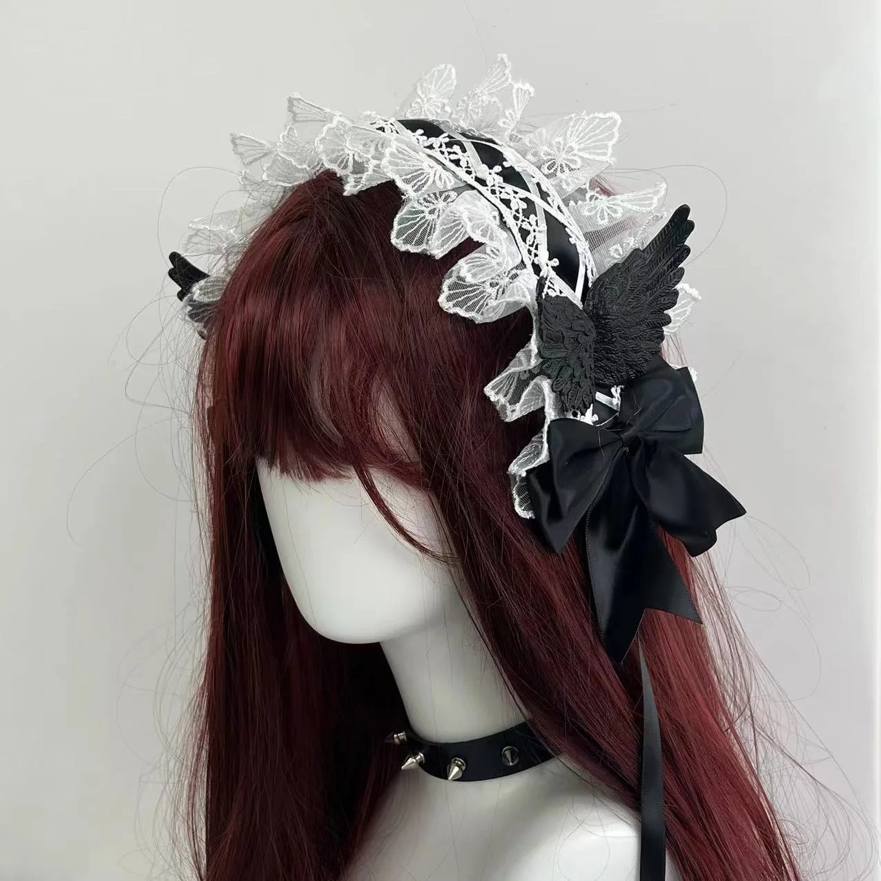 

Sweet Lolita Bowknot Wing Maid Headdress Ruffled Lace Headpiece Japanese Style Headband For Women Maid Hair Accessories