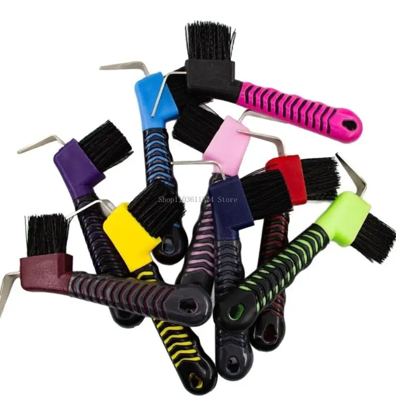 Routine Horse Cleaning Brush and Pick Set, 4 Foot Care Tools with Mixed Shades, Textured Grip Area, and Stable Ready Storage