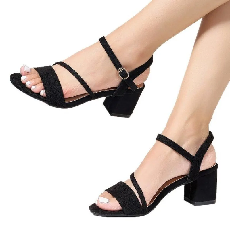 Neue Frauen Sandalen Chunky Heels 2025, Sommer Mädchen Elegante Schuhe Frau Plus Größe 42, Weibliche Mode Hochhackige Sandalen