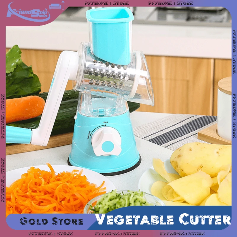 Multifunctional Drum Vegetable Slicer Hand Crank Home Kitchen Chopper Potato Grater Cheese Grinder with Interchangeable Blades