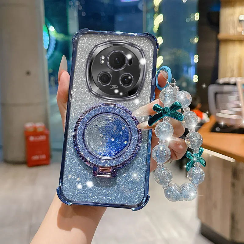 

Magic 6pro Shining Circle Bracket lanyard Plating Phone Case For Huawei Magic 6pro 7 Nova11Pro 12 Mate30 40 Pura70Pro 70 Cover