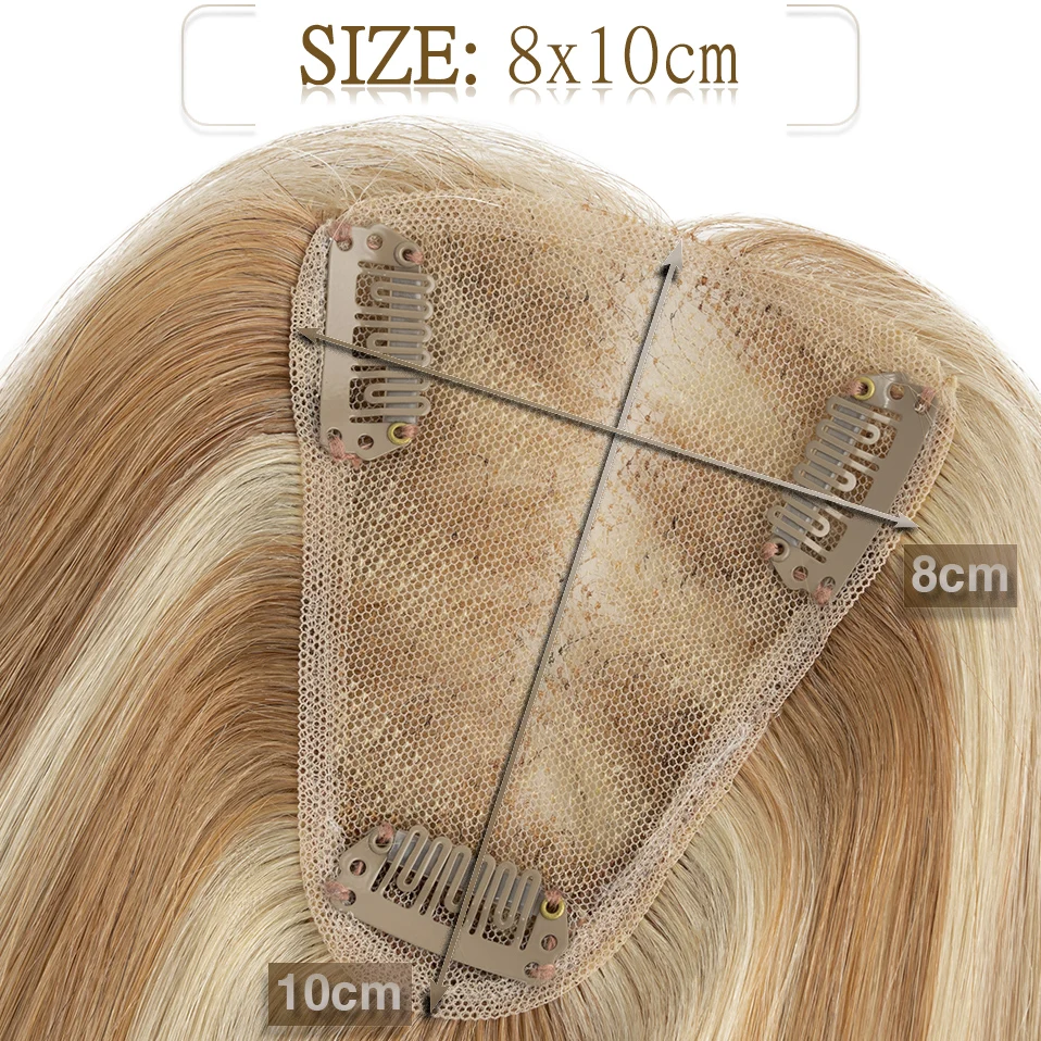 S-noilite 8x10cm Hand Single Knot Human Hair Toppers Women Topper Blonde Natural Hair Wigs Center Part Lace Hairpiece Extensions