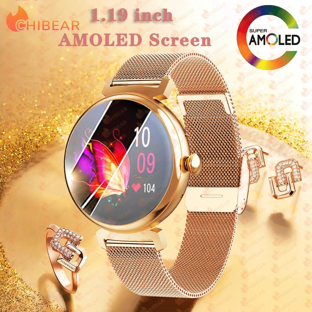 

1,04-дюймовый AMOLED-экран, модные женские умные часы, экран, всегда дисплей, Bluetooth-вызов, умные часы, металлический корпус, маленький экран, часы