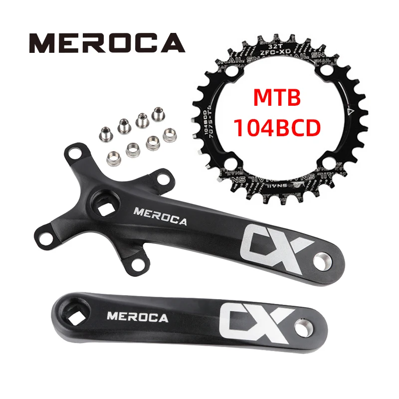 MEROCA Square Hole MTB Crankset 104BCD 170mm Aluminum Alloy Wide Narrow Tooth Chain 32T/34T/36/38/40T/42T Mountain Bike Crank