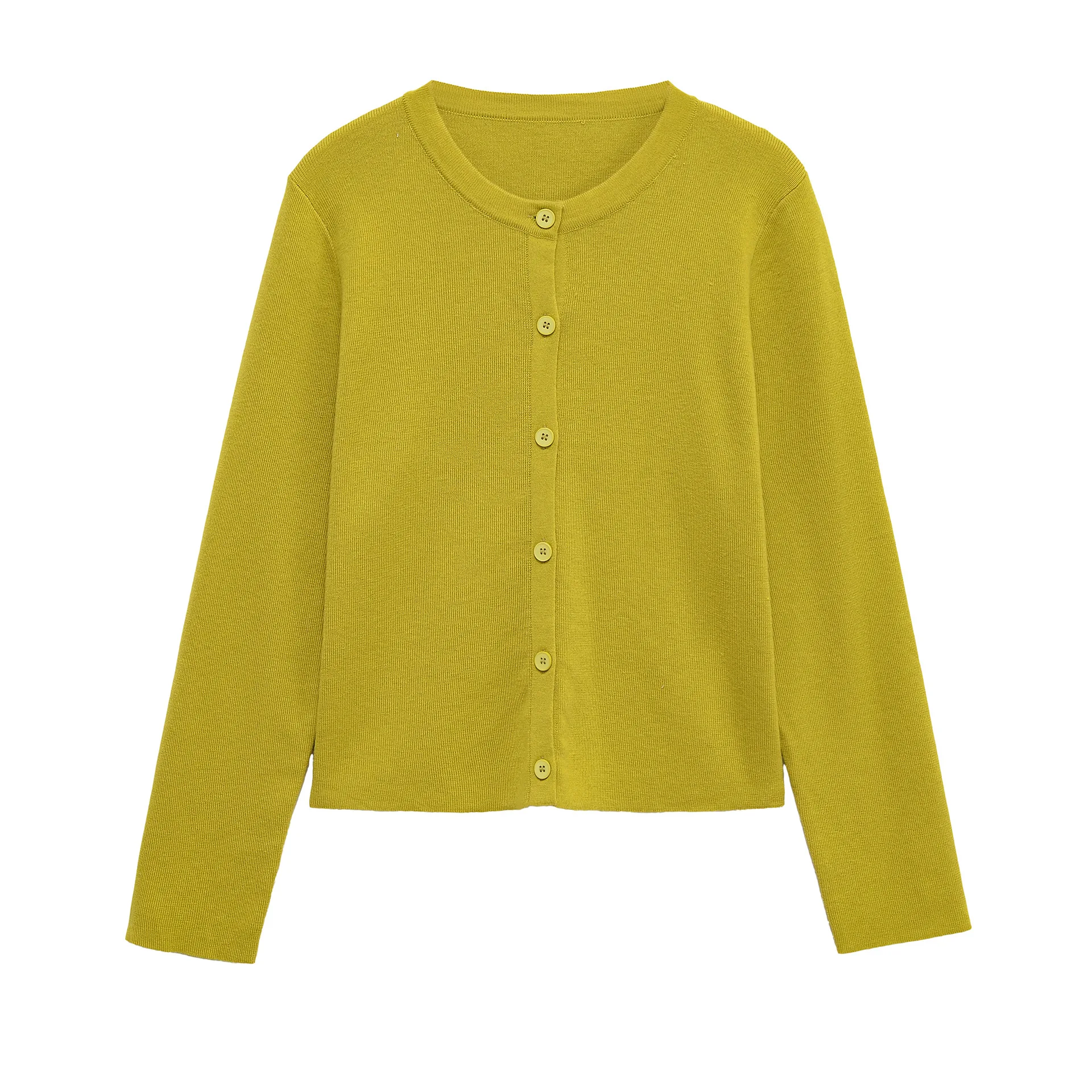 

женский вязаный кардиган, базовый облегающий однобортный однобортный свитер с круглым вырезом и длинными рукавами, простой осенний шикарный топ