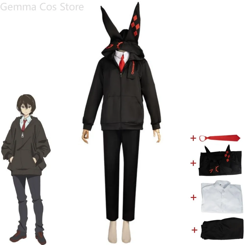 

Anime Kurabe Teruto Build Divide -#000000（Code：Black）- Cosplay Costume Black Coat With Long Ear Zip Hoodies Halloween Suit