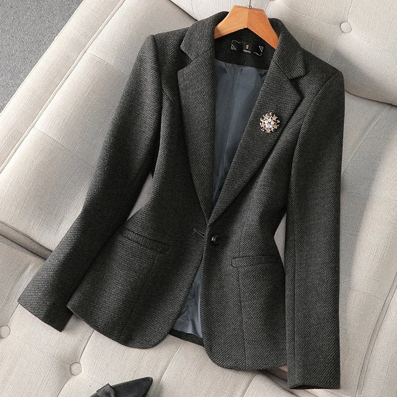 Women Ginger Yellow Office Ladies Elegant Long Sleeve Work Blazer Coat Autumn Winter 2024 New Fashion Gray Jacket Tops Popular