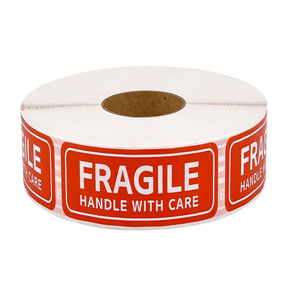 500pcs Warning Label Sticker Fragile Handle Care Packaging Self Adhesive Mailing Labels Perforated Lightweight Red White