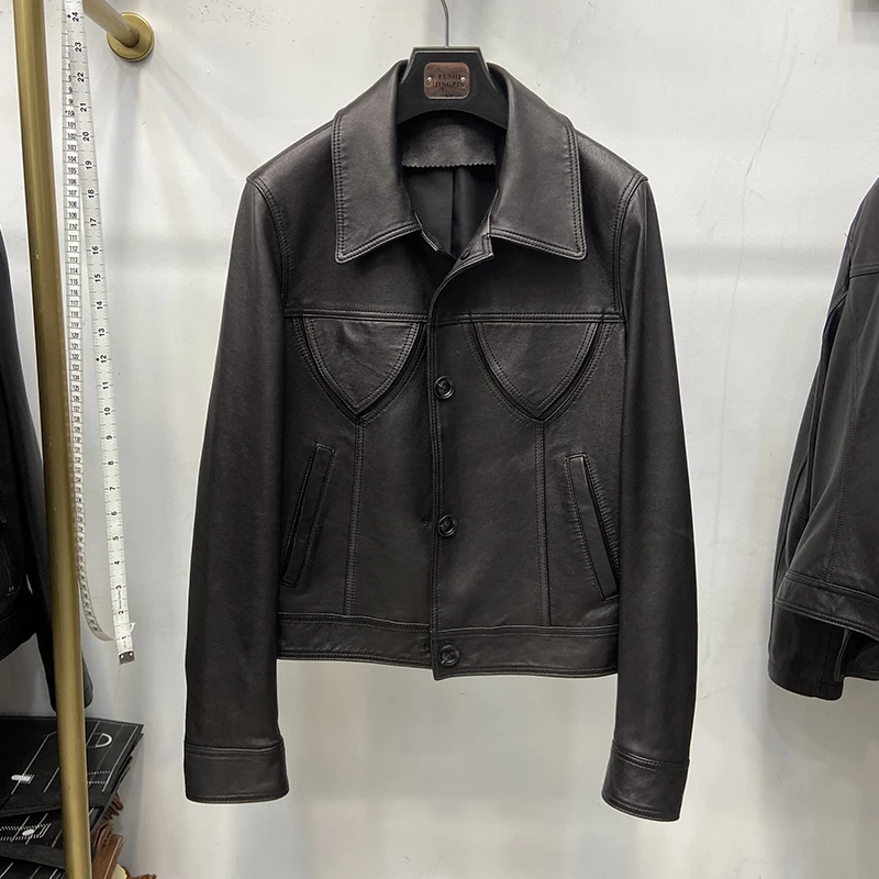 Spring Women Special Design Genuine Sheepskin Leather Jacket Coat Autumn Coffee Real Leather Jacket
