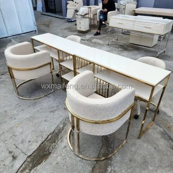 Latest Beauty Salon Furniture Metal Marble Manicure Nail Table for Salon