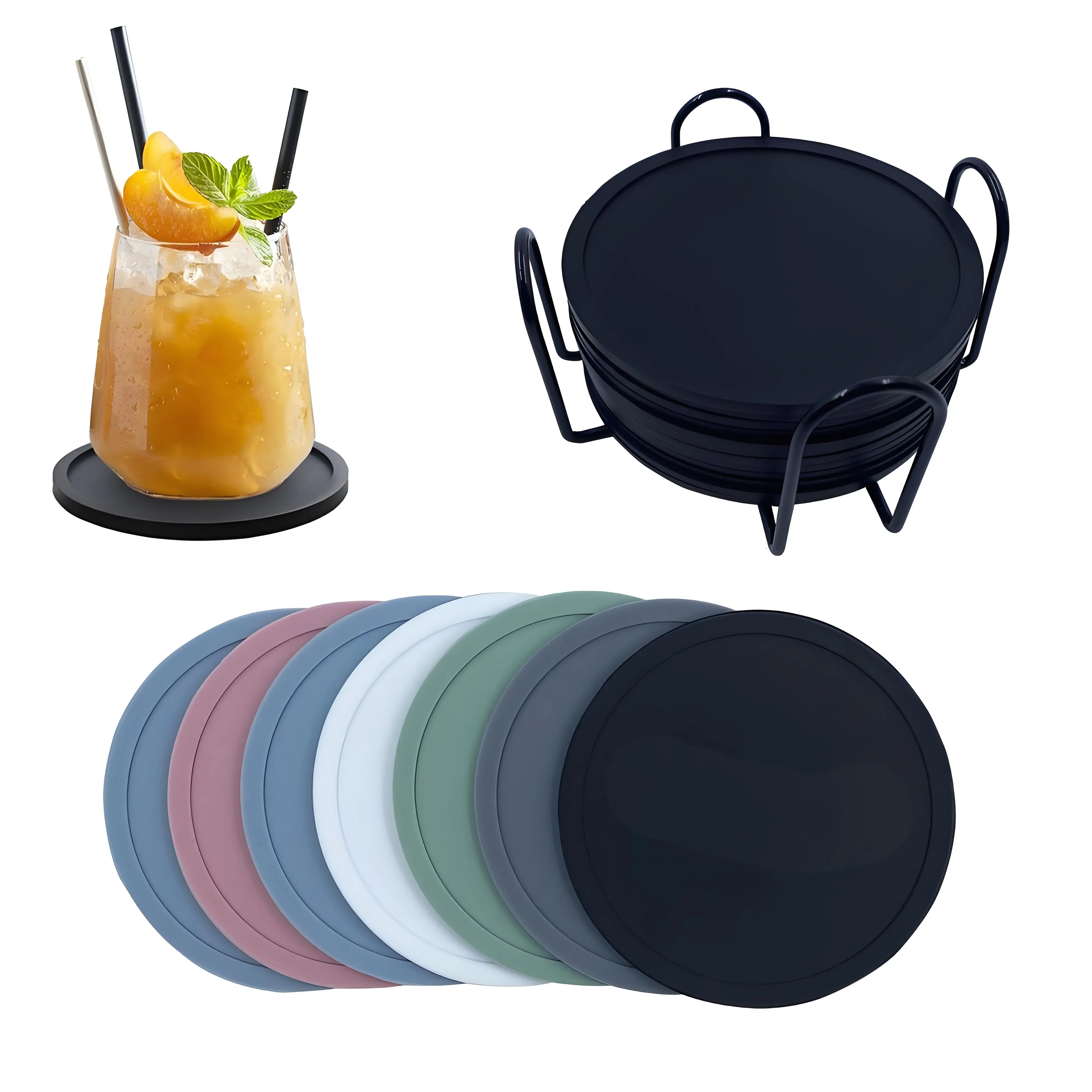 

1PC Non Slip Silicone Drink Coasters Large Black Cup Coaster Set For Outdoor Drinks Anti Stain & Heat Resistant - Cup Tab
