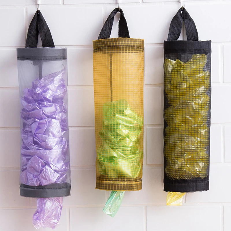 Home Grocery Bag Holder Wall Mount Plastic Bag Holder Dispenser Hanging Storage Trash Garbage Bag Kitchen Garbage Organizer