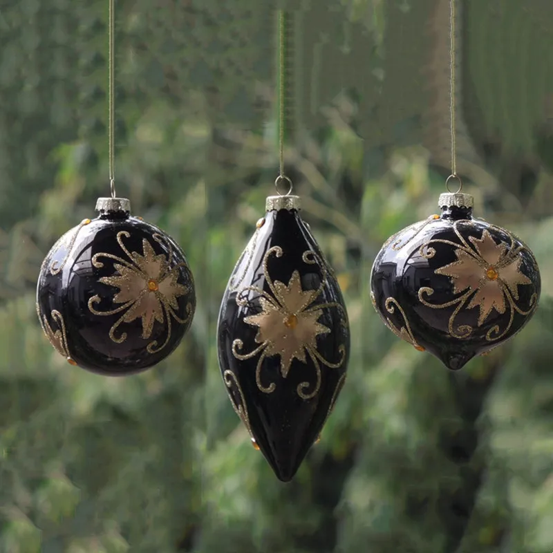 

12pcs/pack Different Shape Black Series Glass Pendant Hotel Window Wedding Decoration Christmas Day Tree Hanging Ornaments
