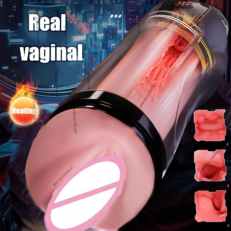 Automatic Male Masturbation Cup Silicone Real Vagina Heating Voice Vibration Male Masturbation Tools Pussy Adult Sex Toy for Men