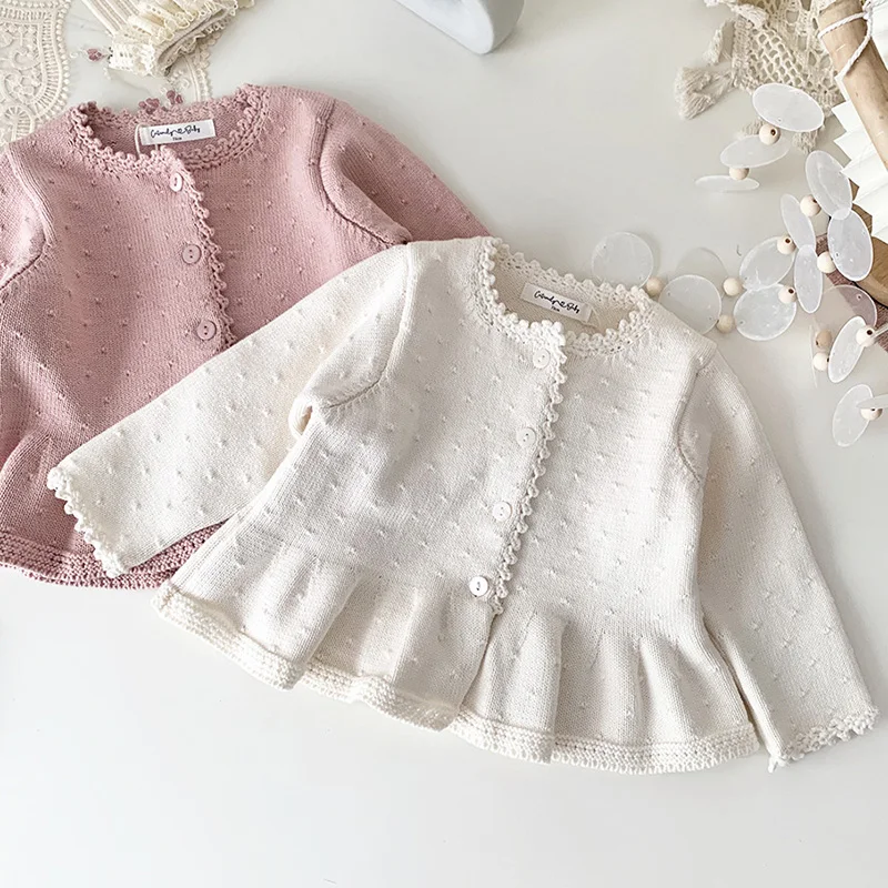 Autumn Spring Korean Style Kids Knitting Cardigan Long Sleeved Solid Color Children Clothes Baby Girls Knitting Cardigan Coat