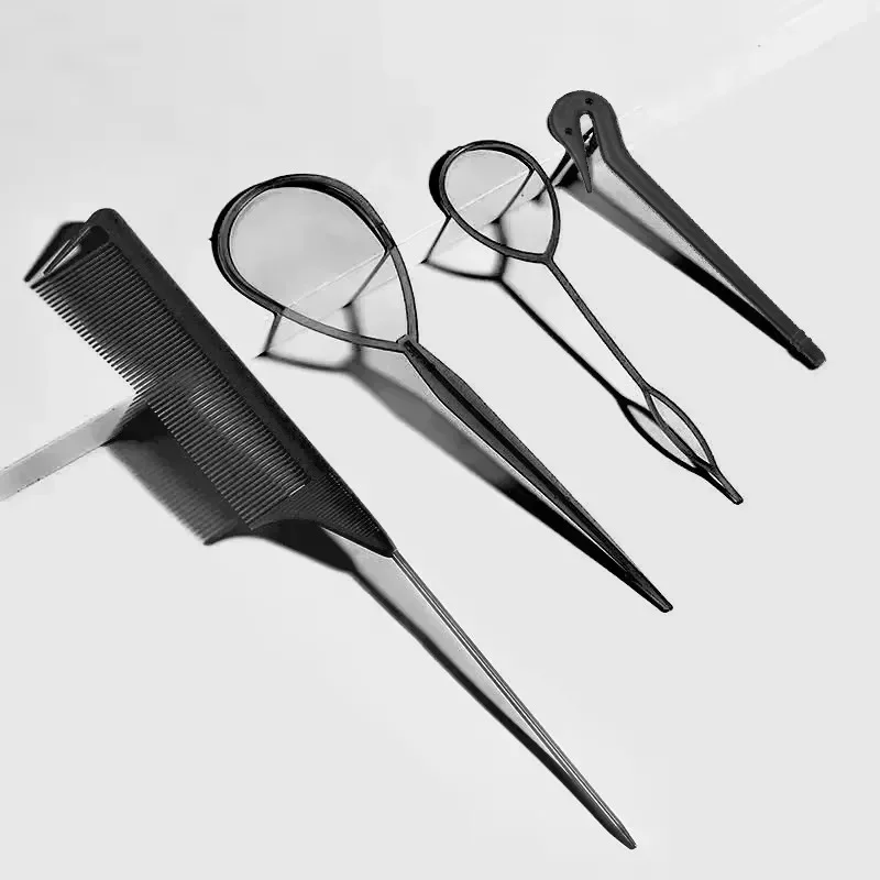 4/8/16Pcs Hair Styling Rubber Bands Cutter Mouse Tail Combs Hair Styling Tools Hair Braid Accessories Ponytail Maker Kits Black