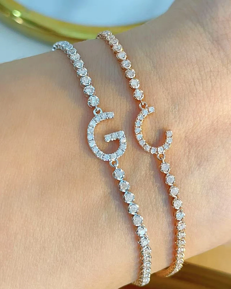 LUOWEND 100% 18K White/Yellow/Rose Gold Bracelet Women Luxury Letter Shape 1.10carat Real Natural Diamond Bracelet Fine Jewelry - view 4