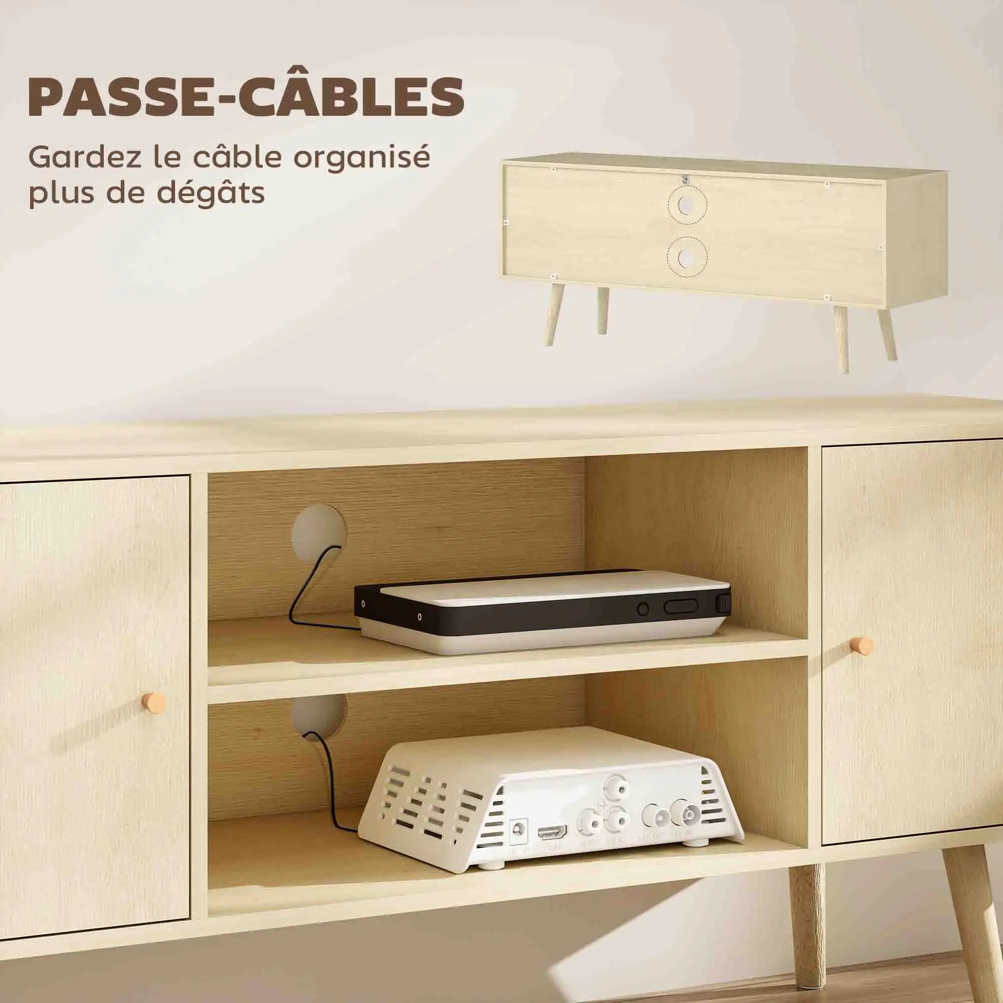Mueble para TV HOMCOM de 120 cm, soporte para televisores de hasta 55 pulgadas con 2 gabinetes y 2 estantes abiertos, mueble de TV moderno para sala de estar, dormitorio, efecto madera natural