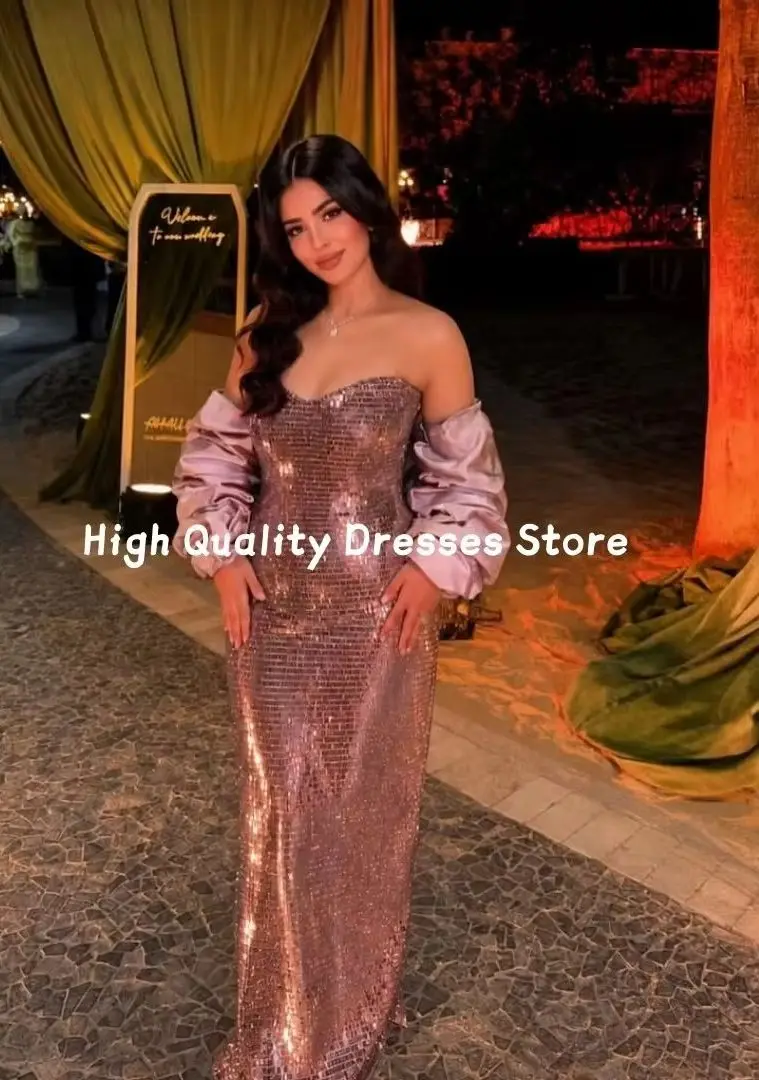 Evening Dresses Luxury Sweetheart Strapless Shiny Sequin Gown Fit Birthday Banquet Cocktail New Year Party Pageant Customizd