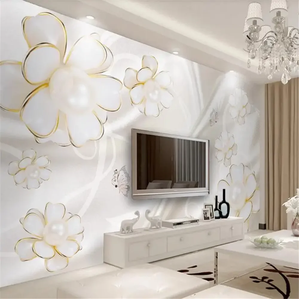 

Custom White flowers Wallpaper 3D wall mural White jewelry flowers wall paper ceiling murals photo wallpaper 3d papel parede