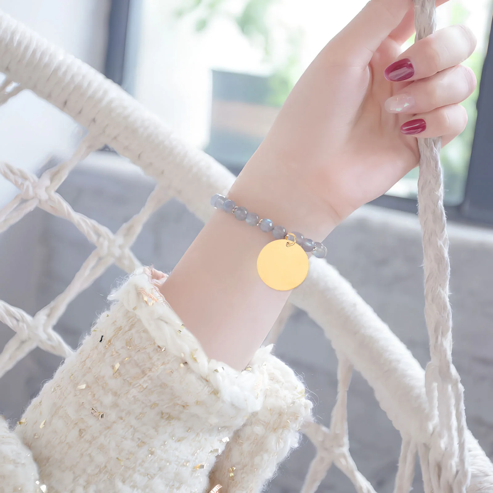 

10 Pcs Stainless Steel Polished Hanging Tag Flat Round Charms Labels Golden Metal Tags Bracelet Pendants Jump Rings