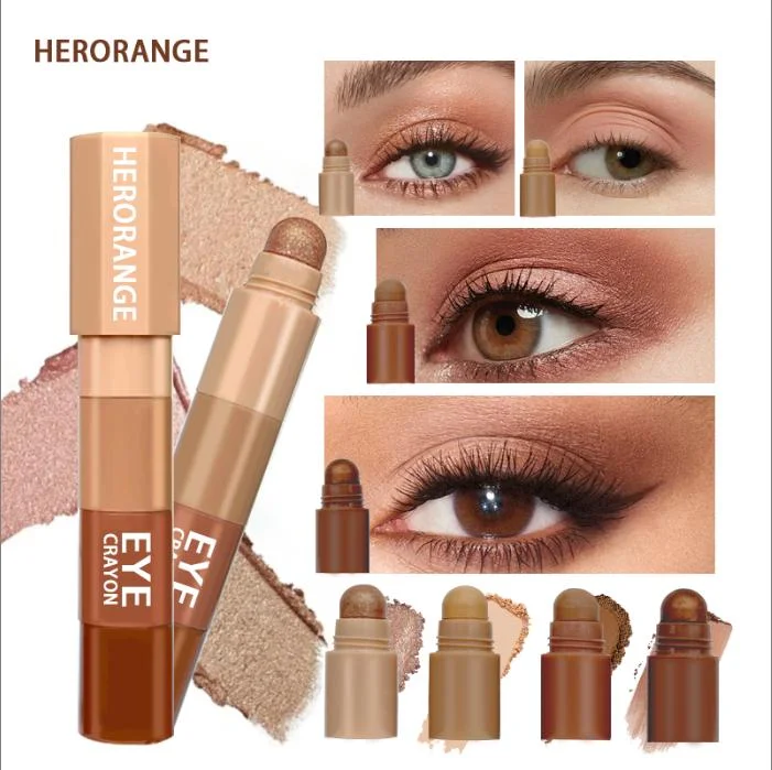 Herorange 4-Farben Lidschattenstift, Nude-Töne, Feiner Schimmer, One-Swipe Aegyosal Highlighter, Einfaches Lazy-Make-up