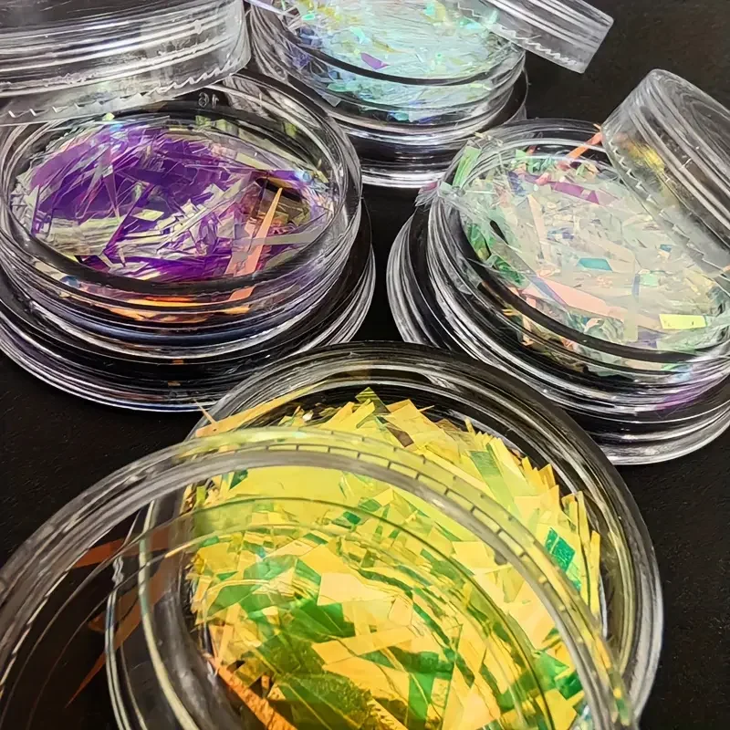 Nail Art Aurora Fairy Pieces,Colourful Irregular Cellophane Laser Stickers No-Cut Nail Art Pieces,Nail Glitter Sequins Nail Tool