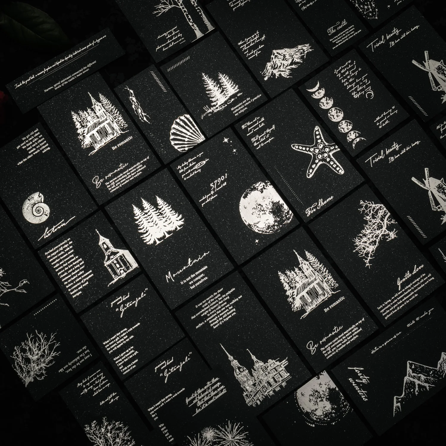 Poesia nascosta nell'oscurità serie testo inglese vintage materiale paesaggistico carta creativa fai da te spazzatura diario collage di cancelleria