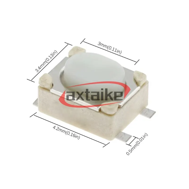 100PCS 3*4mm SMD 4Pin 3×4×2.5MM White Tact Push Button Micro Switch Momentary 12VDC 50mA 3*4*2.5mm Car Key Remote Control Switch