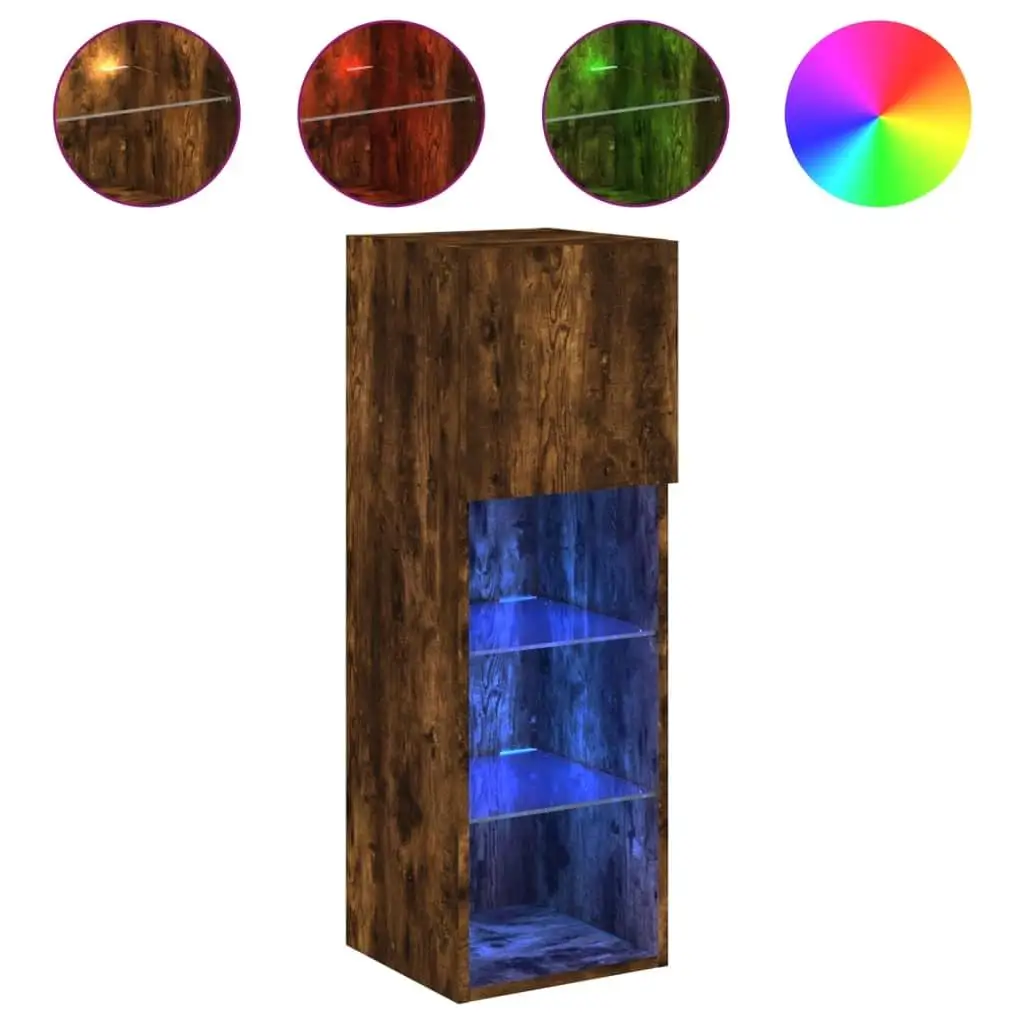 مجموعة خزائن تلفزيون LED مكونة من وحدتين من خشب البلوط المدخن مقاس 30.5 × 30 × 90 سم وحدات تخزين أثاث الترفيه الحديث #6