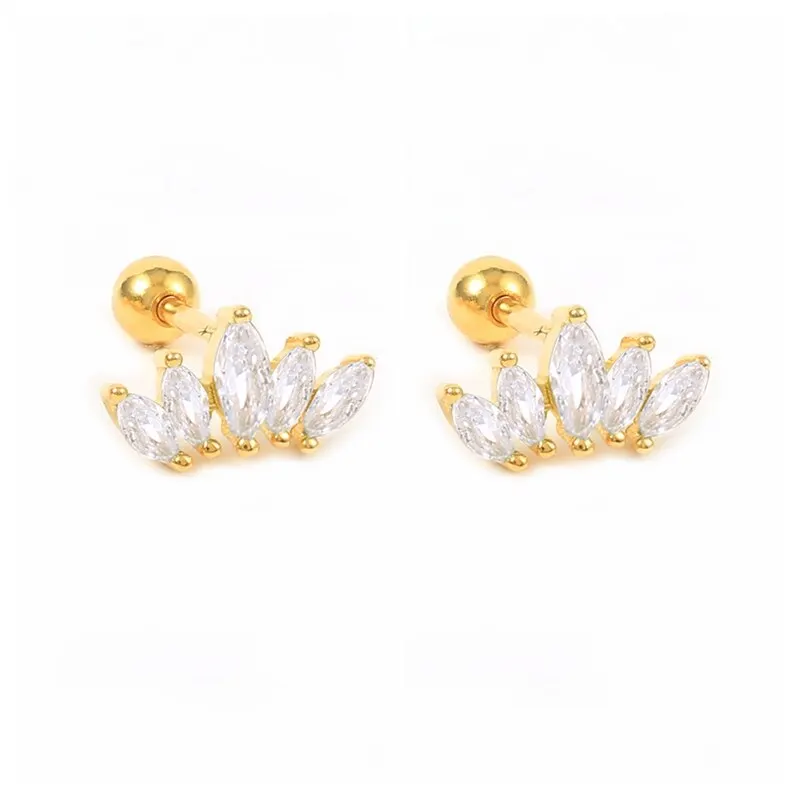 CANNER 925 فضة لطيف الزركون الأذن العظام مسمار نجمة القمر المصغرة الذهب الفضة اللون ثقب أقراط للنساء مجوهرات