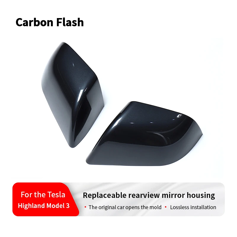 Suitable for Tesla Model 3 2021-2025 – Carbon Flash Cold Silver Rearview Mirror Caps, Replacement Shell Cover.