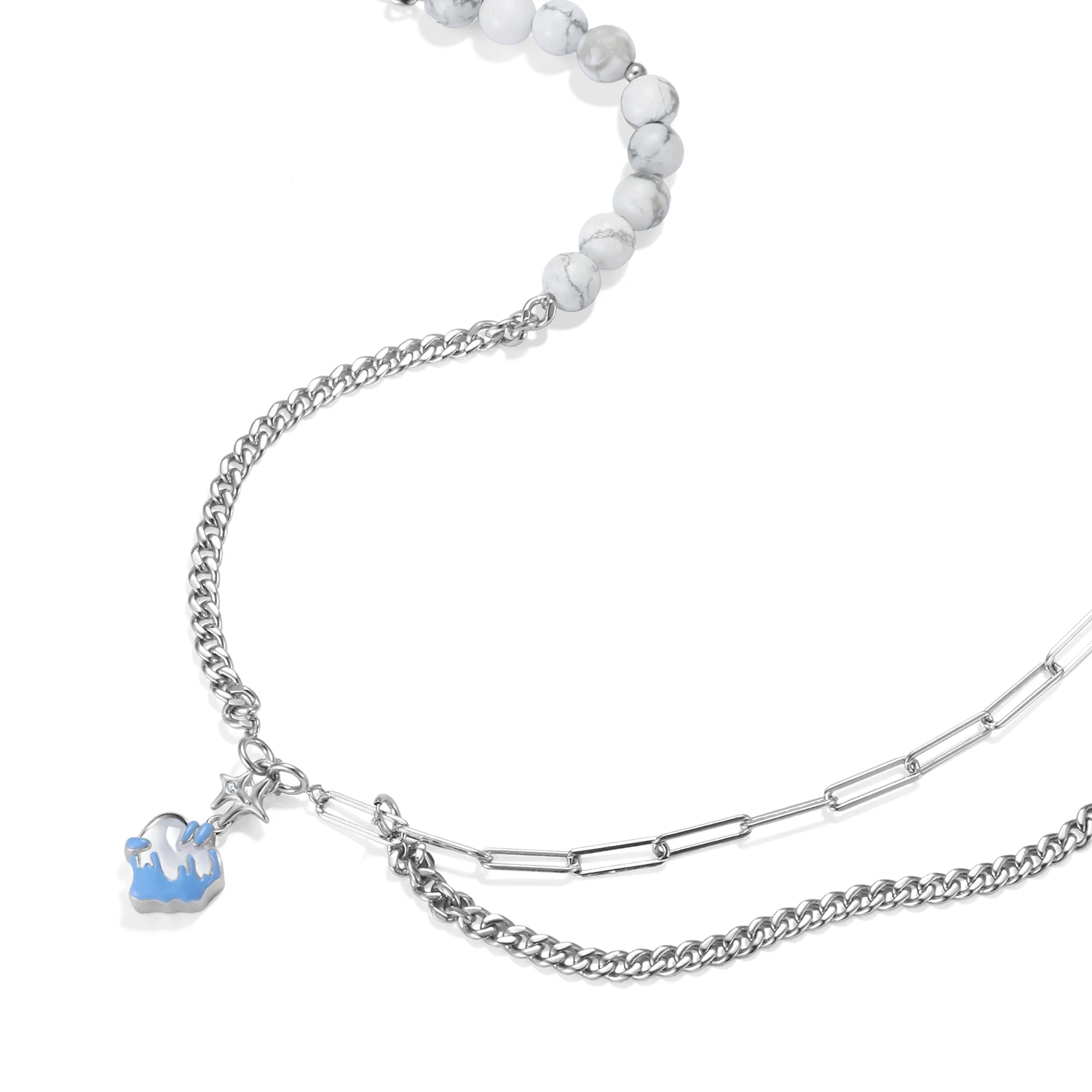 

KATAOKA Sterling Silver Girl Collarbone Chain Bow Black Agate Blue Flower Pearl Heart Pendant Necklace for Women Fine Jewelry
