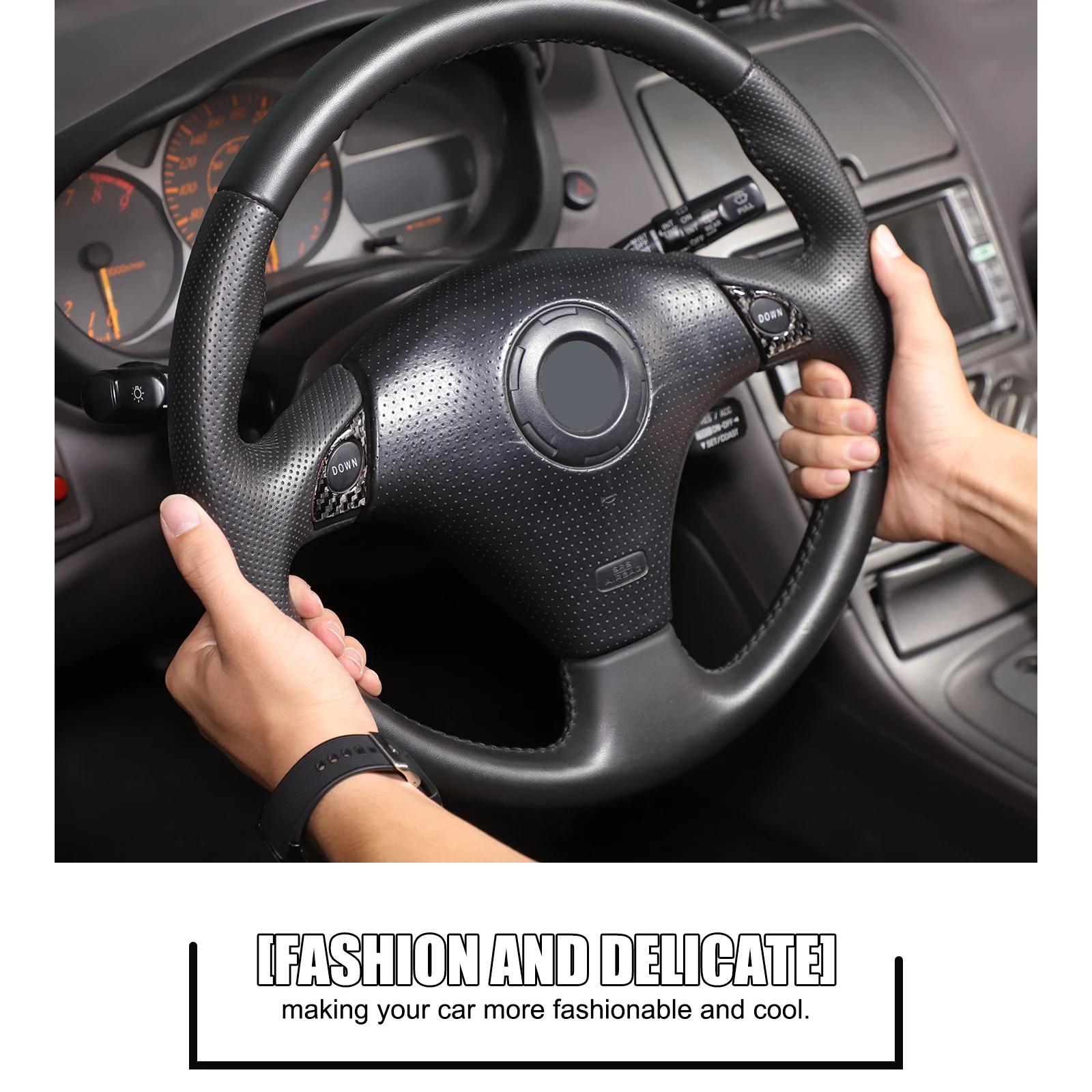 For Toyota Celica 1999-2005 Soft carbon fiber Automotive Steering Wheel Button Decorative Frame Car Accessories