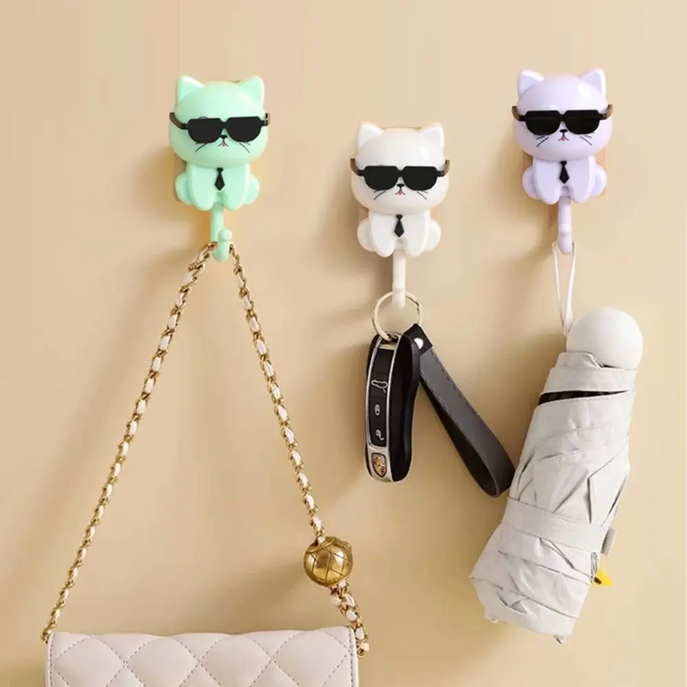 

Cute Plastic Cartoon Cat Hooks Decorative Wall Hanging Key Hangers Waterproof Sunglasses Cat Hooks Entrance