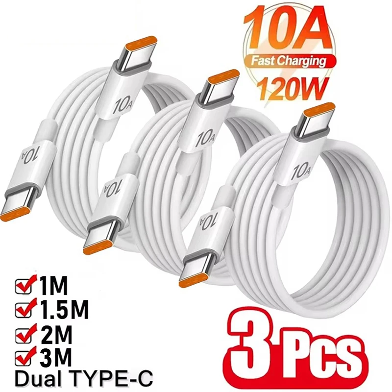 1/3 Stück 10A Kabel 120W Superschnelles Ladekabel Typ C zu Typ C Kabel Hochgeschwindigkeits-Datenübertragung für iPhone Samsung Xiaomi Ladekabel