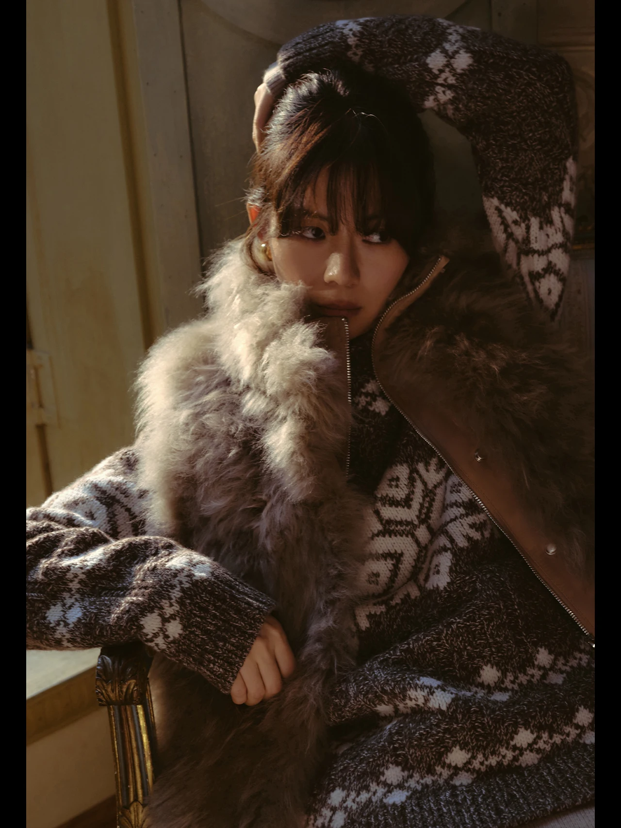 

DMON Модный ретро-свитер из шерсти крупной вязки с круглым вырезом, теплый, в скандинавском стиле, для зимы, ветрозащитный, с цветочным узором, для повседневной носки