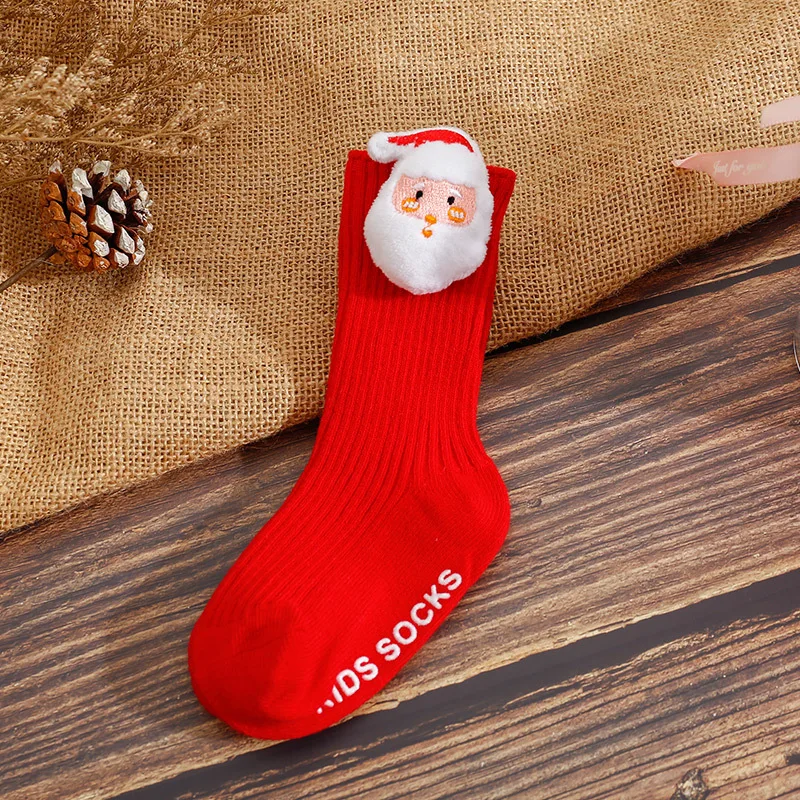 8-Color Toddlers Winter Mid Tube Anti Slip Christmas Cartoon Doll Socks Suitable For Bedroom Living Room Children Mid Tube Socks