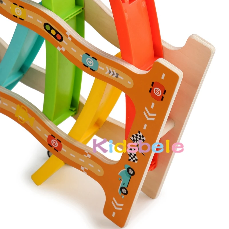 Wooden Gliders Montessori Sliding Race Track 6 Car Toys For Children Educational Gifts For Todders Christmas Toys Birthday Gifts