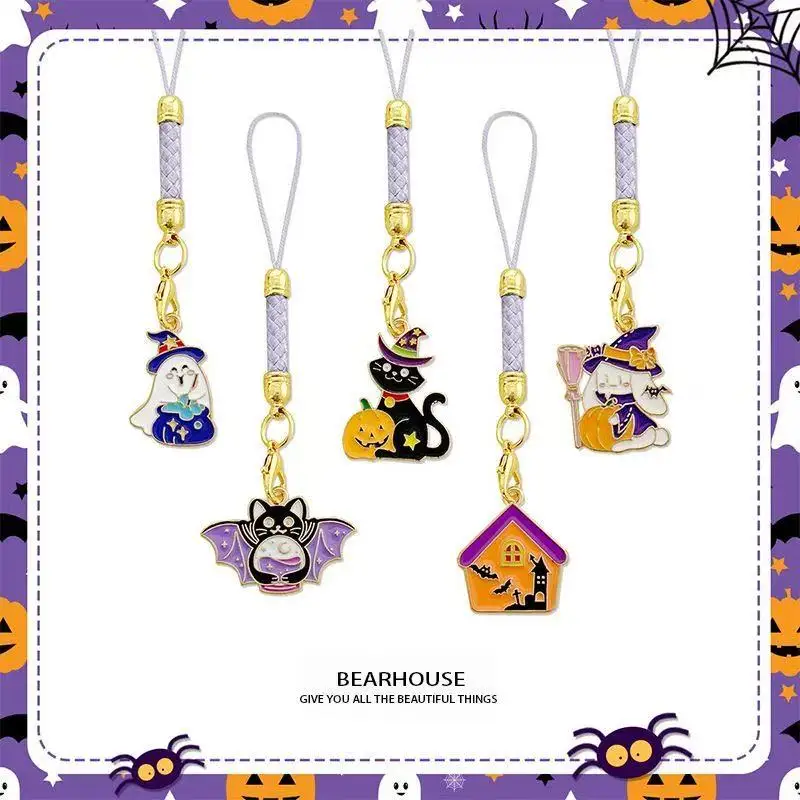 Halloween A Series Random 1pc Purple Braided Rope Keychain, Pumpkin Ghost Bag Phone Charm Gift