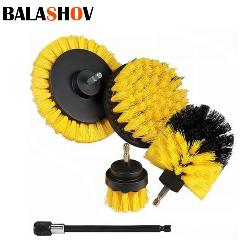 5Pcs Electric Drill-Brush Kit Power Scrubber Brush For Carpet Bathroom Surface Tub Furniture Shower Tile Tires Cleaning Tool