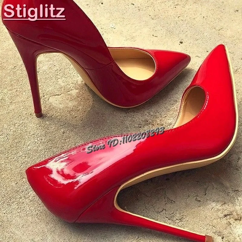 

Sexy Red Fashion Stiletto Pumps Pointed Toe Solid Shallow Patent Thin High Heels 2026 Women's Luxury Design Elegant Party Shoes