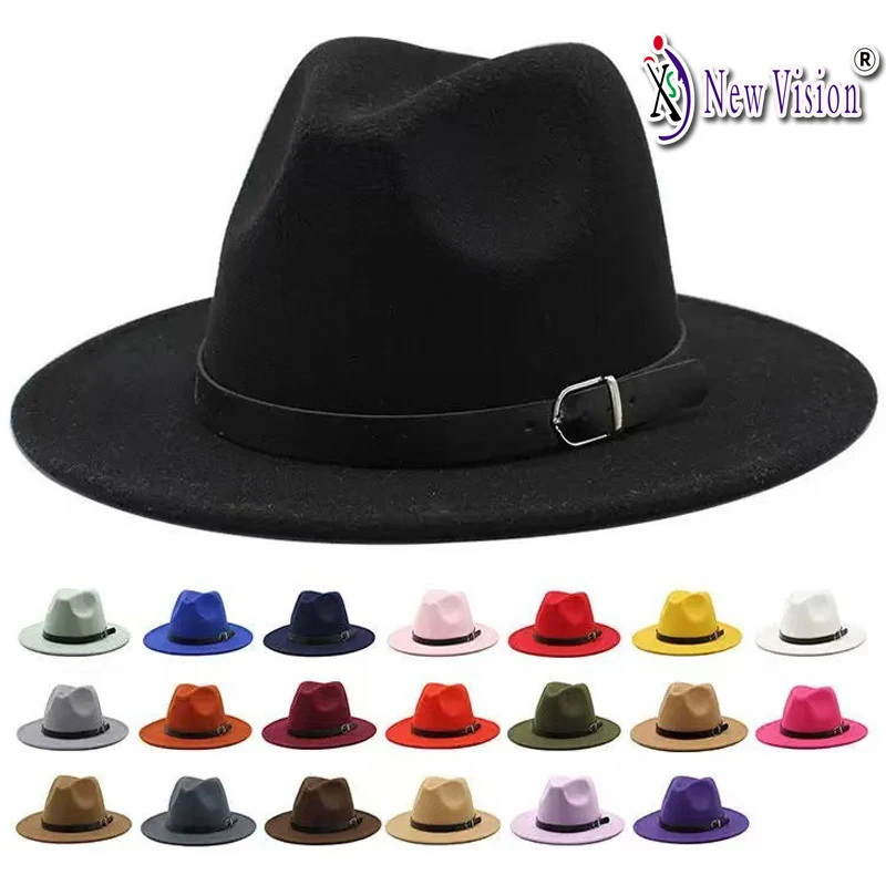 New Versatile Flat Brimmed Jazz Retro Hat for Men And Women European American British Style Felt Cap for Autumn Winter Cowboy