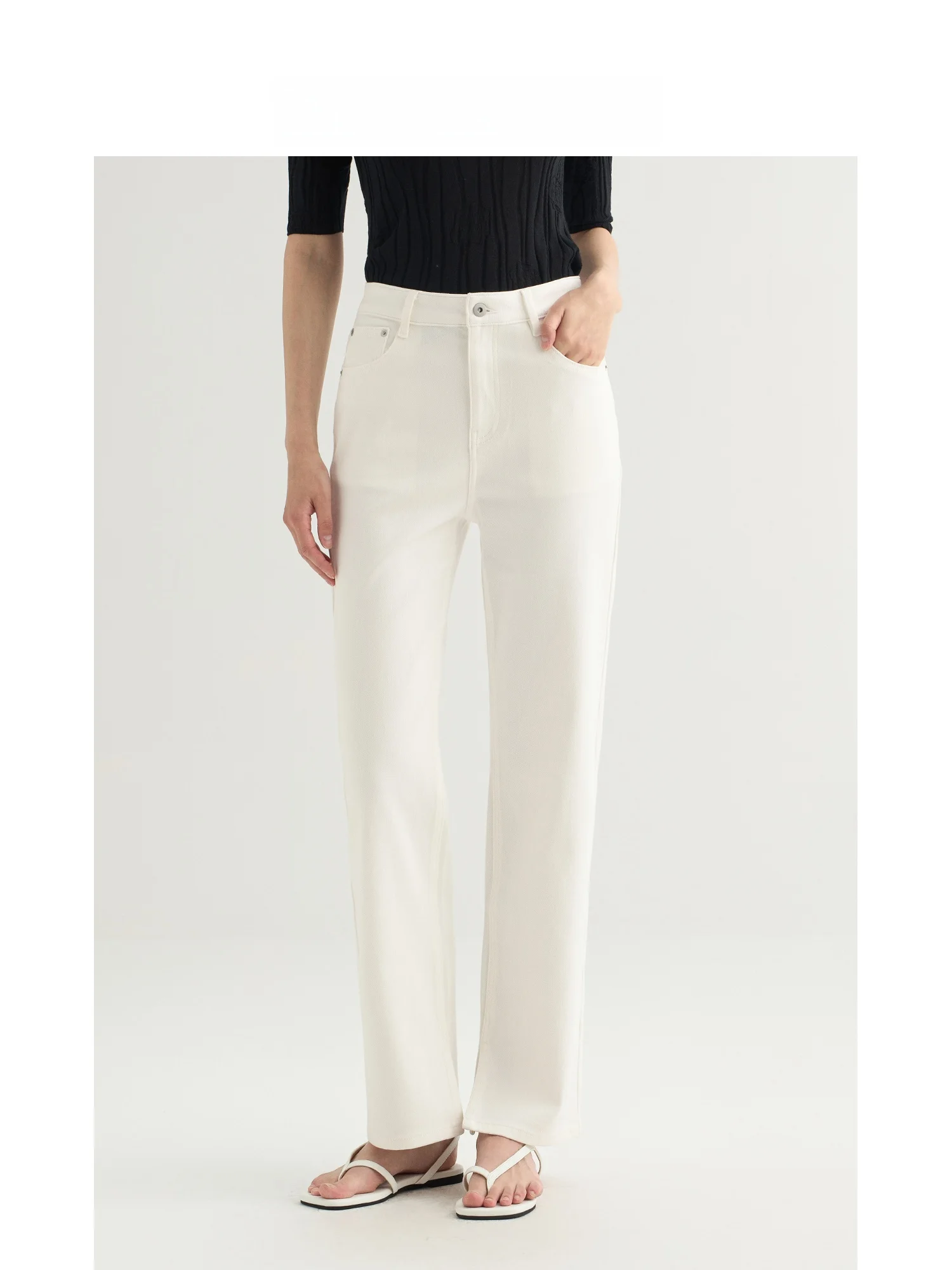 High Waist Straight Leg Basic Style Women's Jeans White Color Versatile Slimming Long Pants Casual Cotton Denim Trousers
