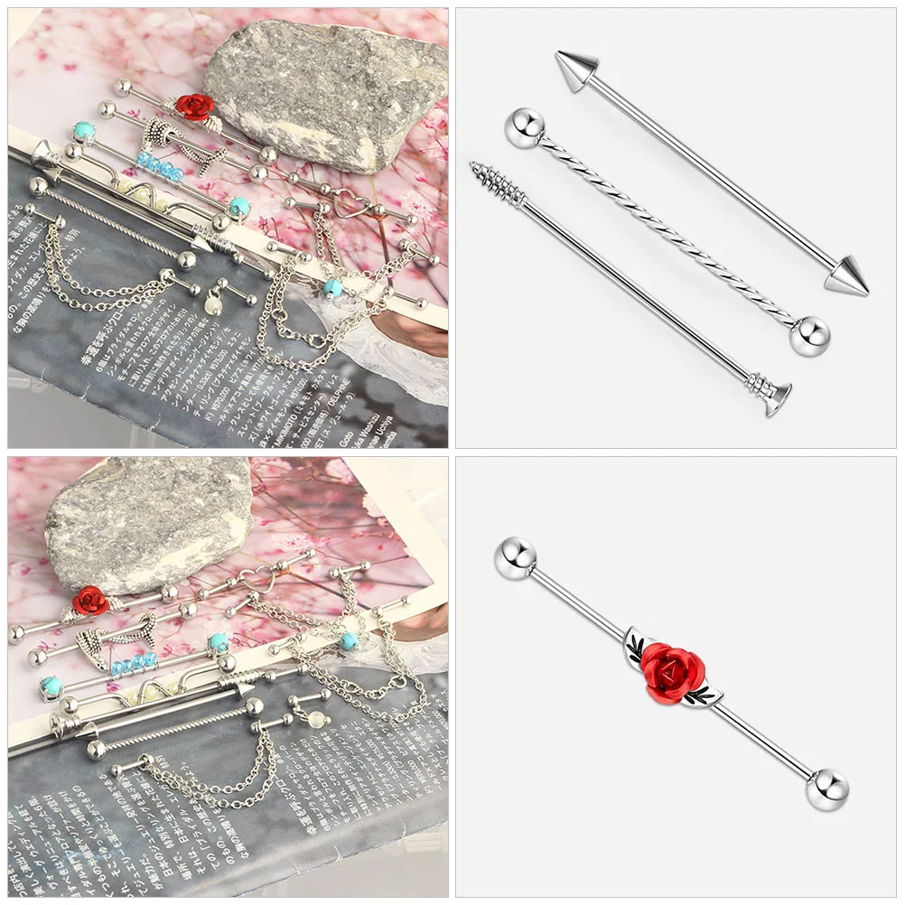 

13 pcs Cartilage Earrings Industrial Barbell Piercing Jewelry Alloy Ear Studs for Women Girls Lightweight Unique Design Daily